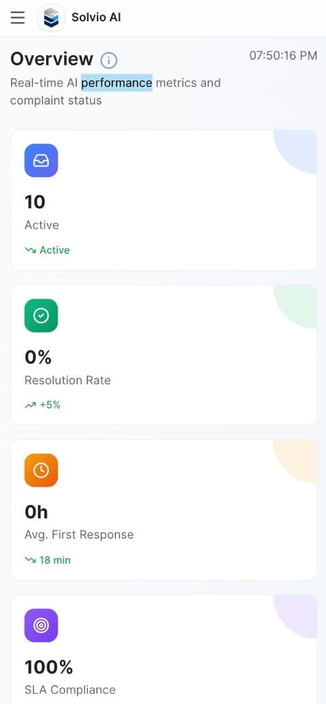 Solvio AI — mobile dashboard